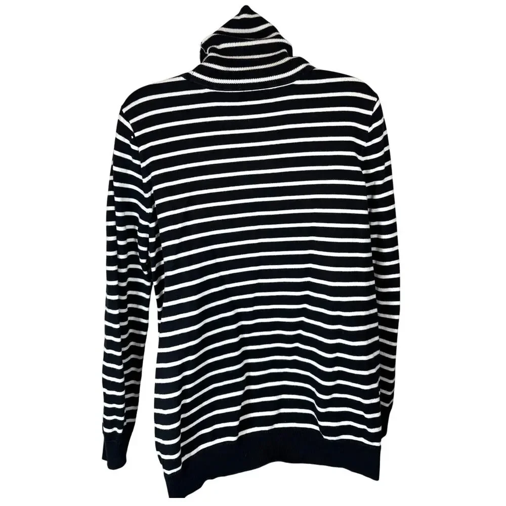Lauren Ralph Lauren 1x women 100% cotton black white striped turtleneck academia - Picture 2 of 6
